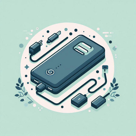 Smartphone isometric vector illustration. Phone with headphones and cables.のイラスト素材