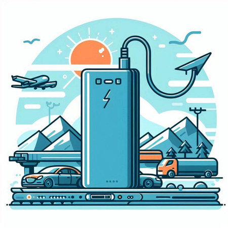 Electric car charging station on the highway. Vector illustration in flat styleのイラスト素材