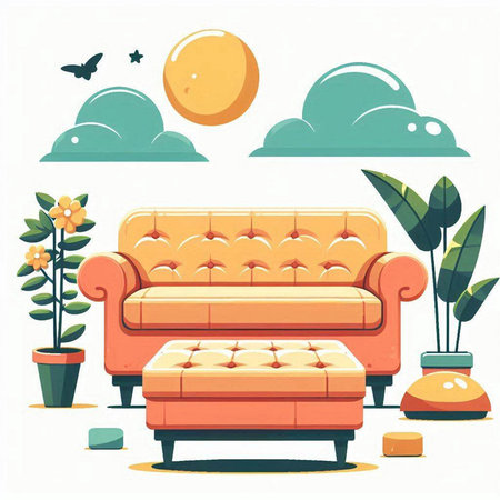 Sofa in the living room. Flat style. Vector illustration.のイラスト素材