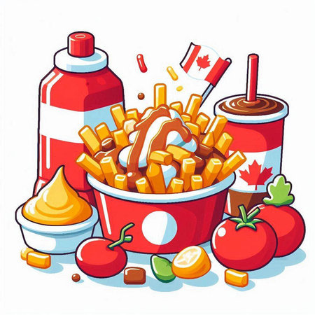 French fries with ketchup and mayonnaise. Vector illustration.のイラスト素材