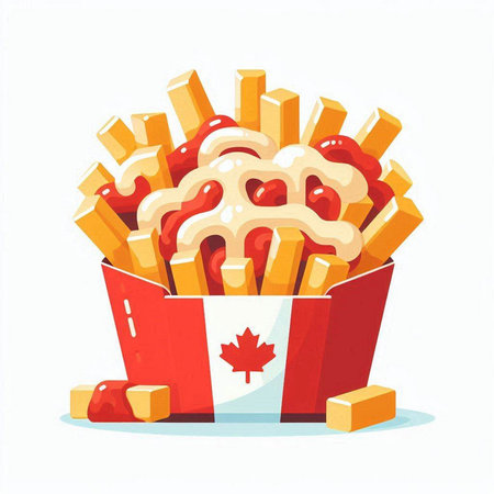 French fries with ketchup and mayonnaise. Vector illustration.のイラスト素材