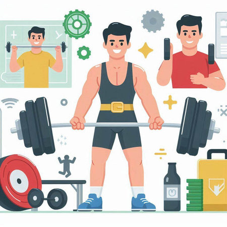 Fitness and bodybuilding concept. Vector illustration in flat style.のイラスト素材