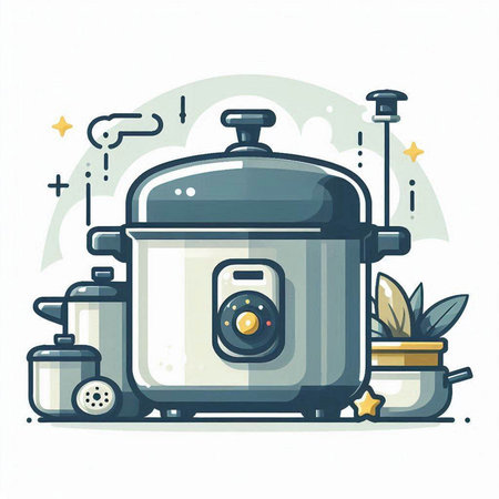 Vector illustration of a modern multi cooker in cartoon style on white background.のイラスト素材