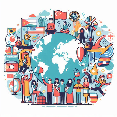People around the world. Vector illustration in a flat style on white background.のイラスト素材