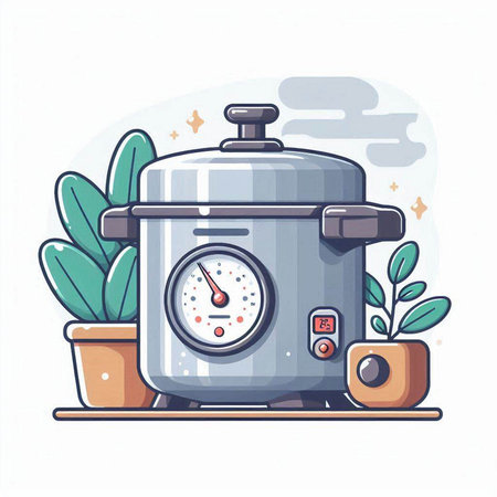 Vector illustration of a modern electric multi cooker with a pressure gauge.のイラスト素材