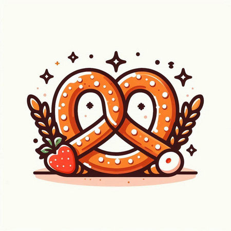 Bavarian pretzel with strawberries and stars. Vector illustration.のイラスト素材