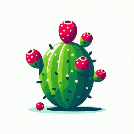Cute cartoon green cactus with red dots. Vector illustration.のイラスト素材