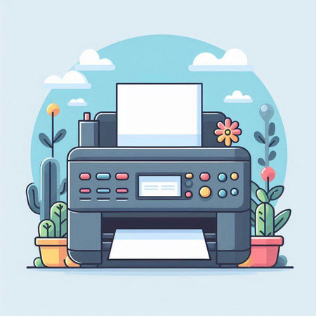 Printer with blank screen. Vector illustration in flat cartoon style.のイラスト素材