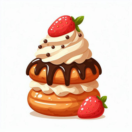 Pancakes with chocolate and strawberries on a white background. Vector illustrationのイラスト素材