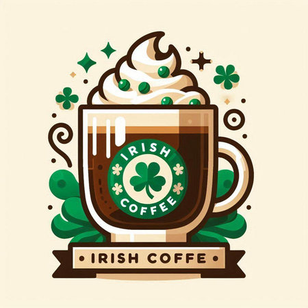 Coffee cup with four leaf clover. Vector illustration.のイラスト素材