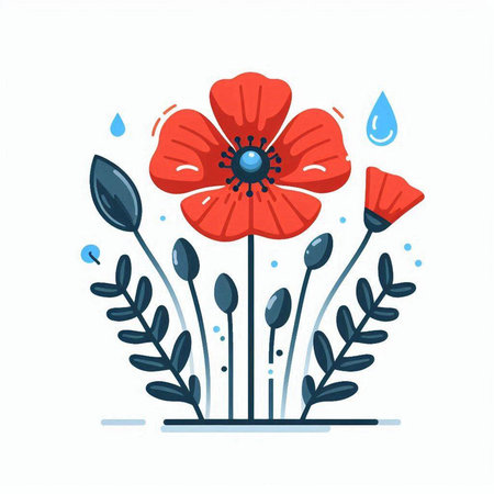 Flower with water drops. Vector illustration in flat cartoon style.のイラスト素材