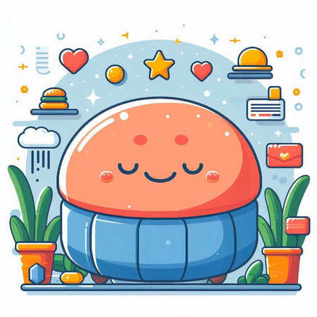 Cute happy cartoon kawaii hamburger. Vector illustration.のイラスト素材
