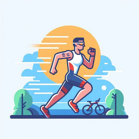 Vector illustration of a man running in the park. Flat style design.のイラスト素材