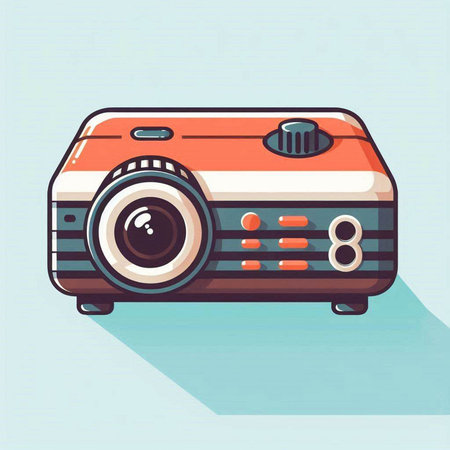 Retro camera icon in flat style. Vector illustration on blue background.のイラスト素材