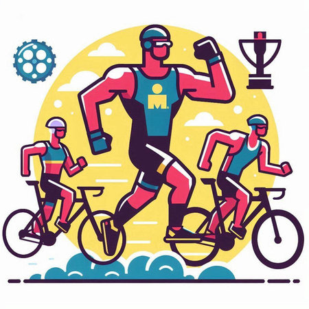 Cyclists race on the road, flat style vector illustration.のイラスト素材