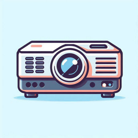 Retro cinema projector isolated on blue background. Vector illustration in cartoon style.のイラスト素材