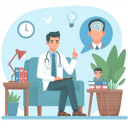 Doctor and patient in the office. Vector illustration in flat style.のイラスト素材