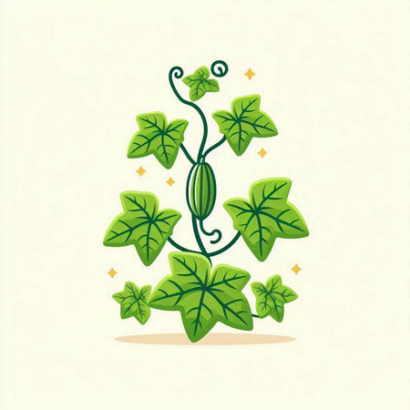 Gourd plant with green leaves and tendrils. Vector illustration.のイラスト素材