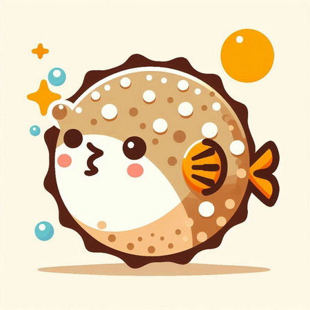 Illustration of a cute cartoon fish on a white background with bubblesのイラスト素材