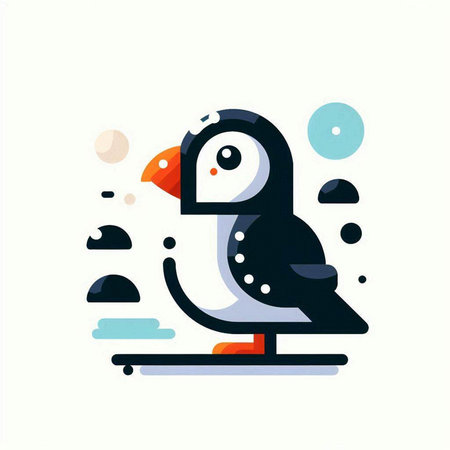 Cute penguin sitting on the ice. Flat vector illustration.のイラスト素材