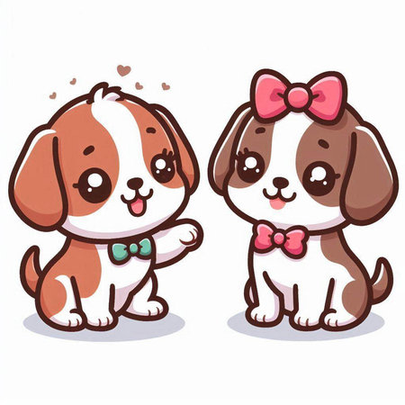 Illustration of Cute Cartoon Dachshund and Puppyのイラスト素材