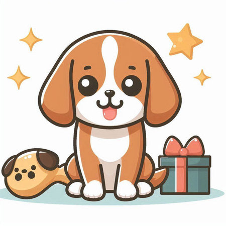 Cute Beagle dog with gift box character cartoon vector illustration.のイラスト素材