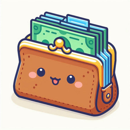 Cute wallet with money. Vector illustration in a flat style.のイラスト素材