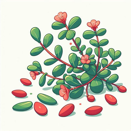 illustration of a succulent plant with red flowers and green leavesのイラスト素材