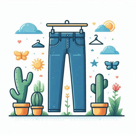 Jeans and cacti in flat style. Vector illustration.のイラスト素材