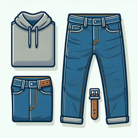 Jeans set with pants and belt. Vector illustration in vintage style.のイラスト素材