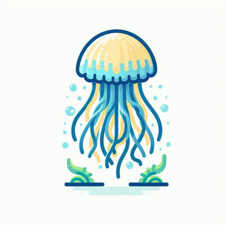 Jellyfish icon. Vector illustration of a cartoon jellyfish.のイラスト素材