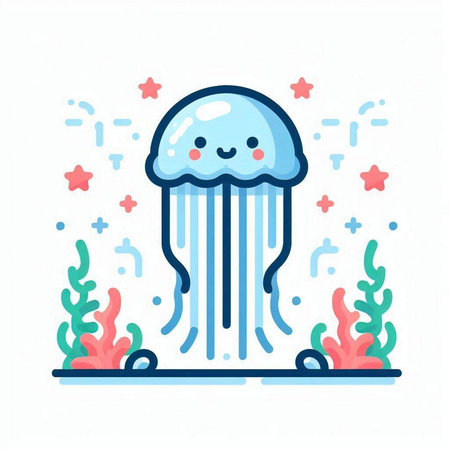 Cute jellyfish in the sea. Vector illustration in a flat style.のイラスト素材