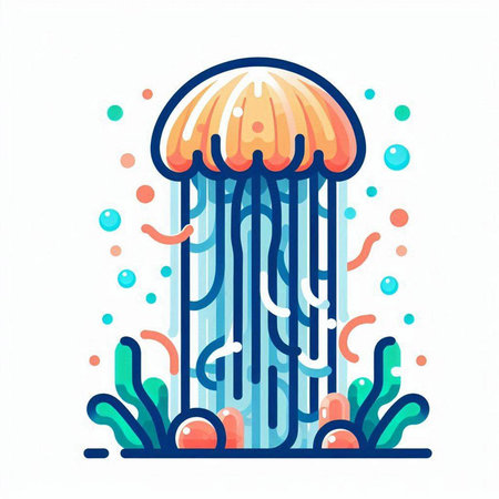 Jellyfish and seaweed. Vector illustration in a flat style.のイラスト素材