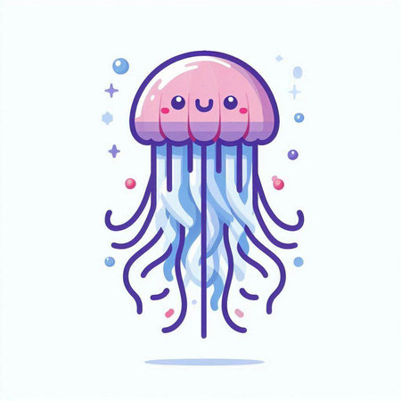 Cute cartoon jellyfish. Vector illustration isolated on white background.のイラスト素材