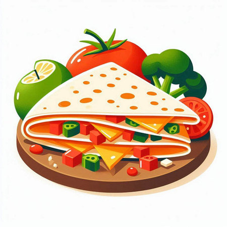 Illustration of a quesadilla with vegetables on a white backgroundのイラスト素材