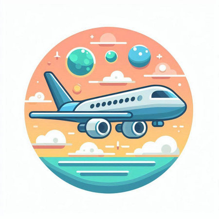 Airplane flying in the sky. Vector illustration in flat style.のイラスト素材