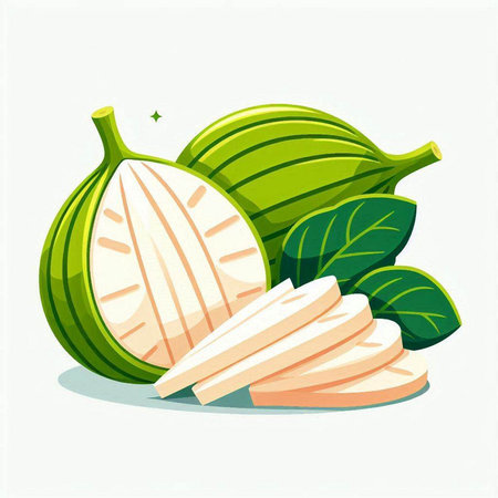 Illustration of fresh figs with green leaves on a white backgroundのイラスト素材
