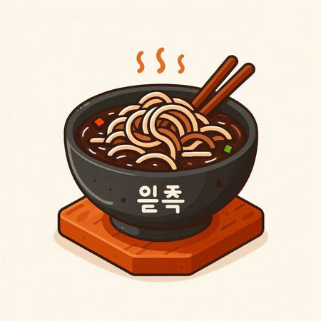 Illustration of Soba noodles in a bowl with chopsticks.のイラスト素材