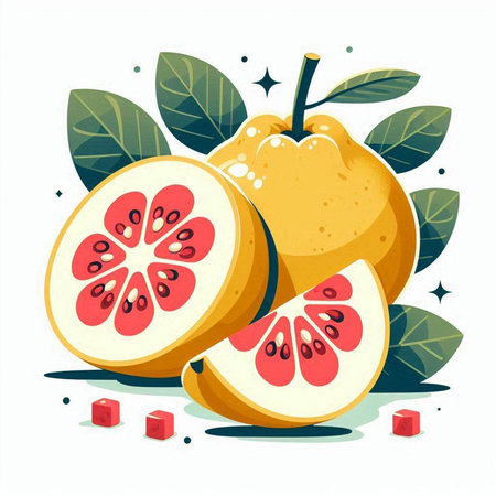 Illustration of fresh guava on the white background. Vector illustration.のイラスト素材