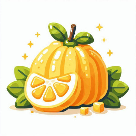 Pumpkin with leaves. Vector illustration isolated on white background.のイラスト素材