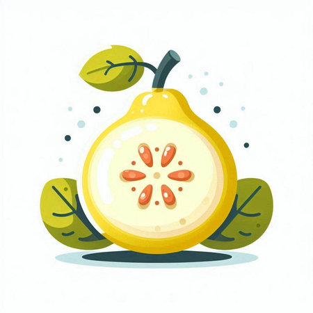 Vector illustration of fresh guava fruit on white background. Cartoon style.のイラスト素材