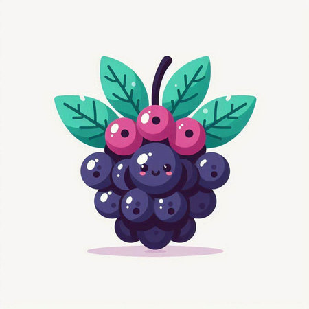 Grapes with leaves. Vector illustration in flat cartoon style.のイラスト素材