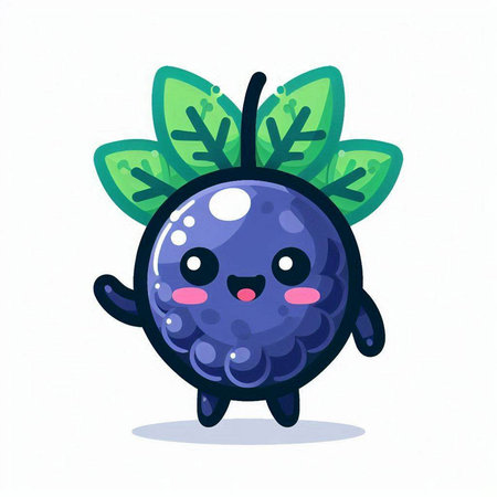 Cute blueberry fruit cartoon character vector illustration on white background.のイラスト素材