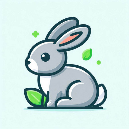 Cute rabbit with green leaves. Vector illustration in cartoon style.のイラスト素材