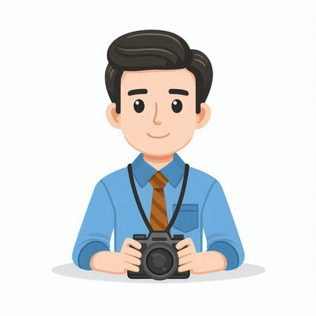 Photographer with camera. Vector illustration in a flat style isolated on white background.のイラスト素材