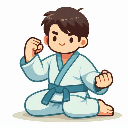 Taekwondo boy in kimono. Vector illustration.のイラスト素材