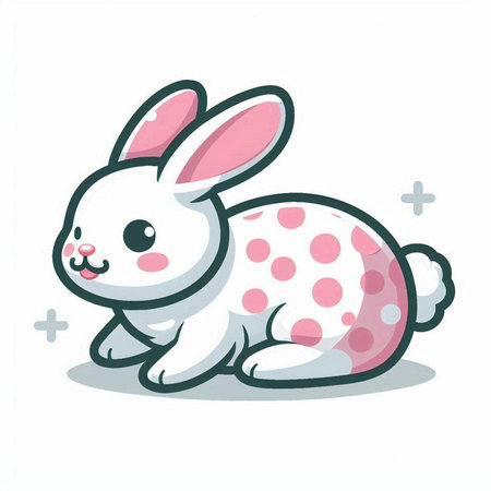 Cute cartoon rabbit with polka dot pattern. Vector illustration.のイラスト素材