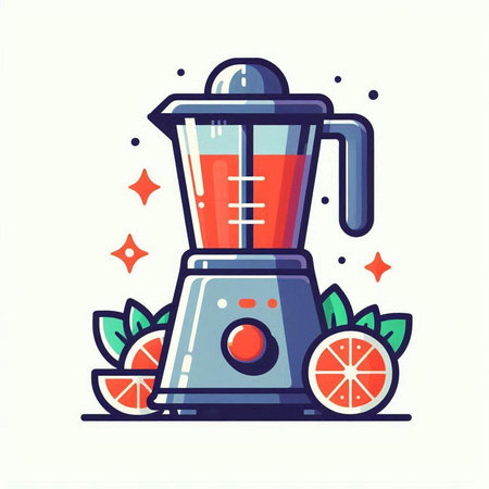 Illustration of a blender with fresh fruit. Flat style. Vector illustration.のイラスト素材