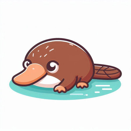 Cute cartoon platypus swimming in water. Vector illustration.のイラスト素材