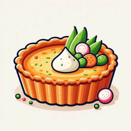 Illustration of a pie with vegetables. Cartoon style. Vector illustration.のイラスト素材
